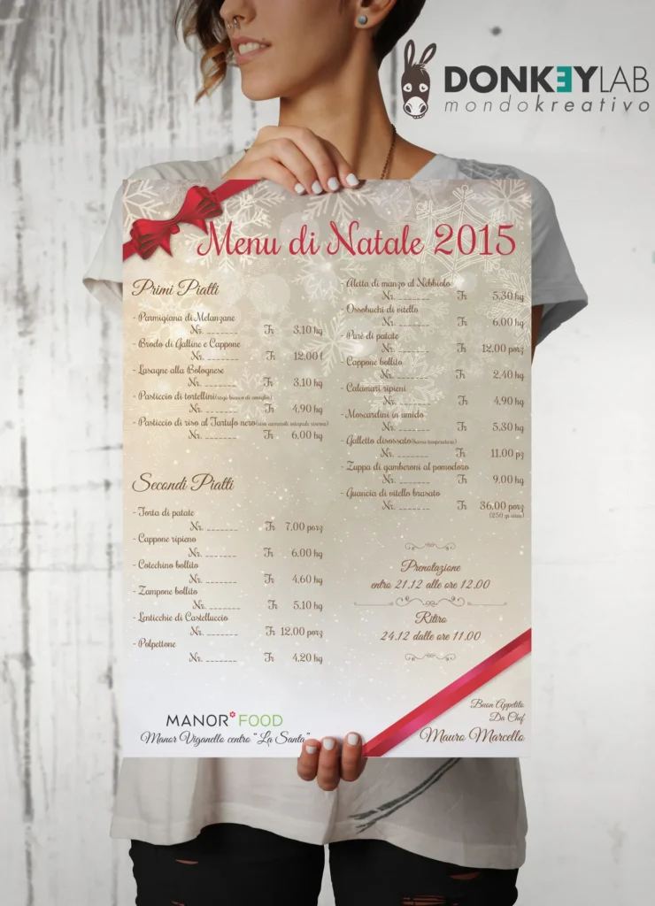 Menu di Natale per ristoranti progettato per il ristorante Manor