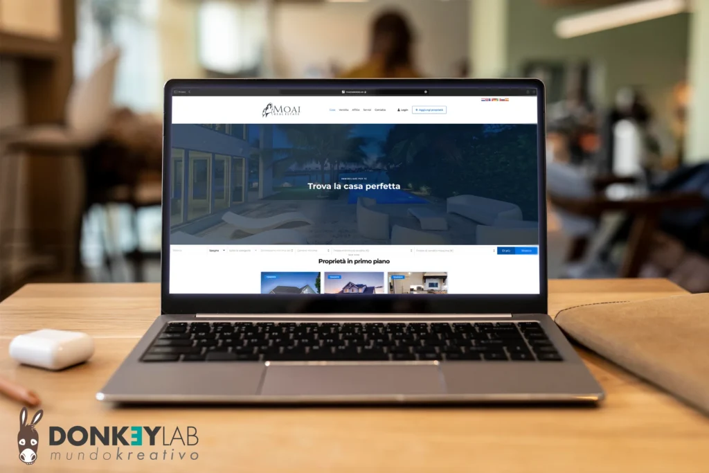 Sito web Moai Real Estate: home page progettata da Donkey Lab