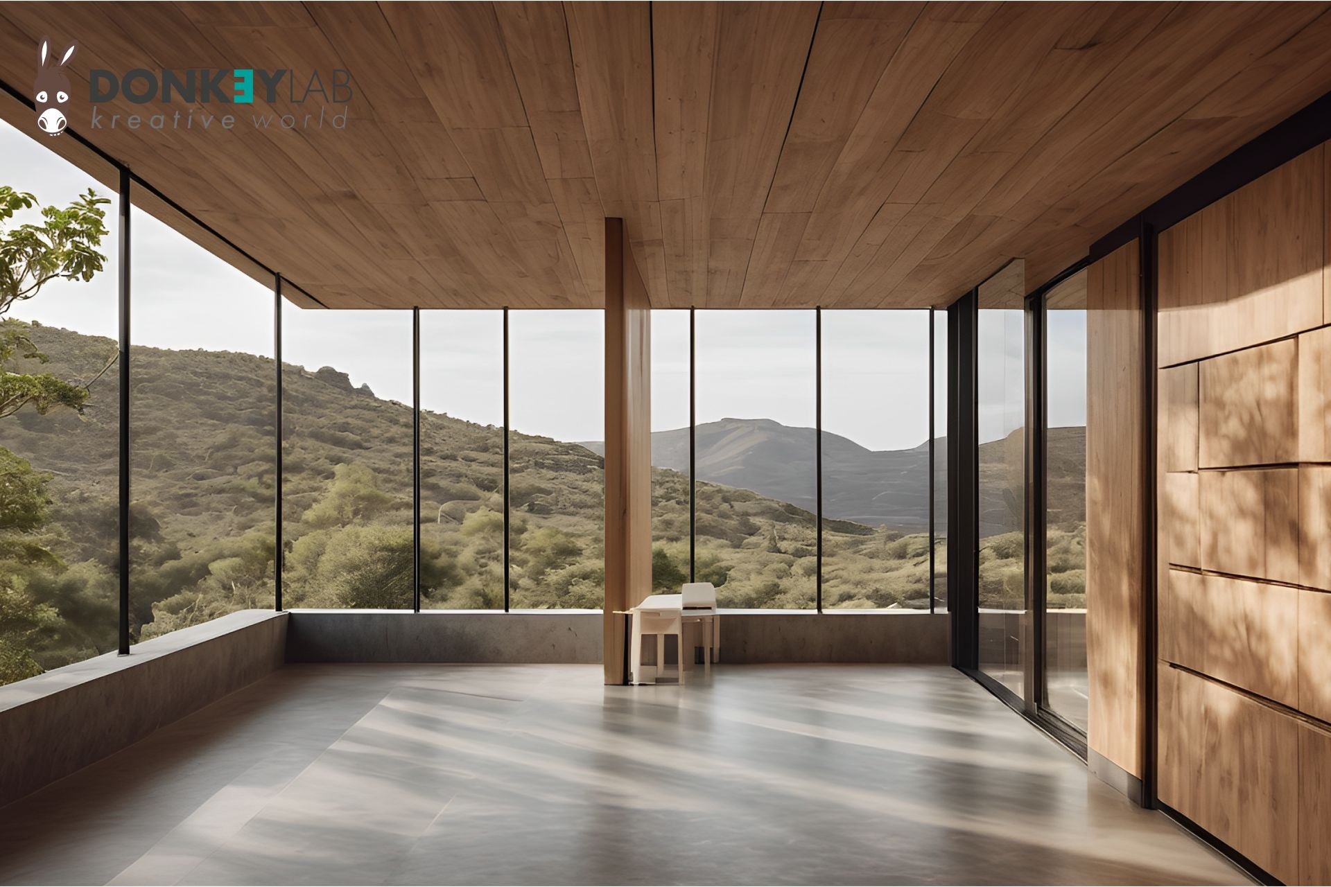 Interior 3D render of a room in the Los Realejos student housing project